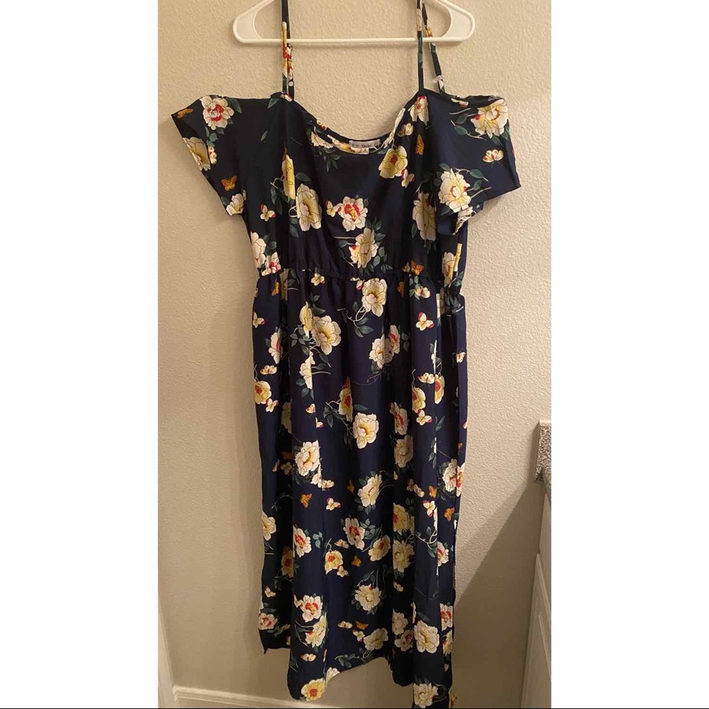Dresslily Plus Size Navy Floral Maxi